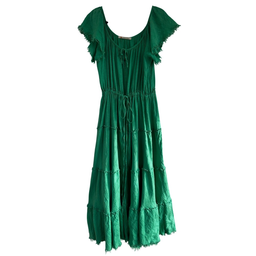 Blanco De Ibiza Isabel Tavares Linen Maxi Dress Large Italy Boho Cottage Prairie